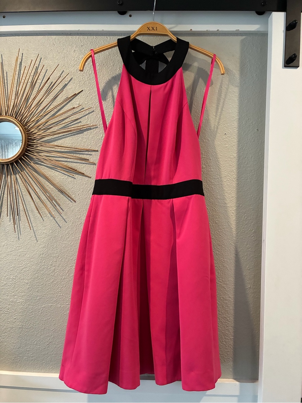 Jill Stuart Hot Pink Sleeveless Fit-and-Flare Dress with Black Trim